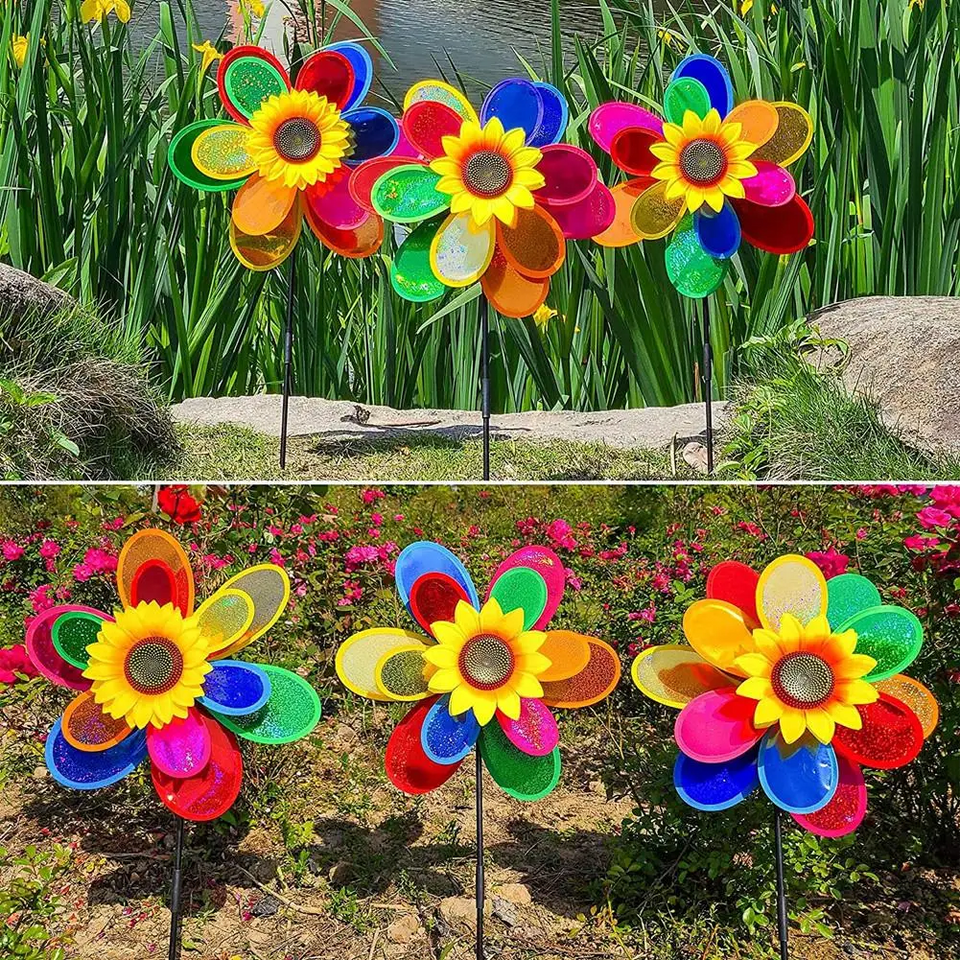 Girasol molino de viento para jardines (3 Girasoles)