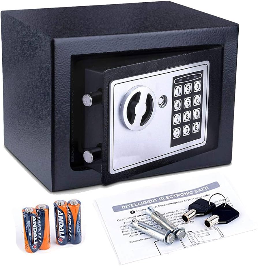 🔐 CAJA FUERTE DIGITAL COMPACTA CON CONTRASEÑA Y LLAVES DE EMERGENCIA