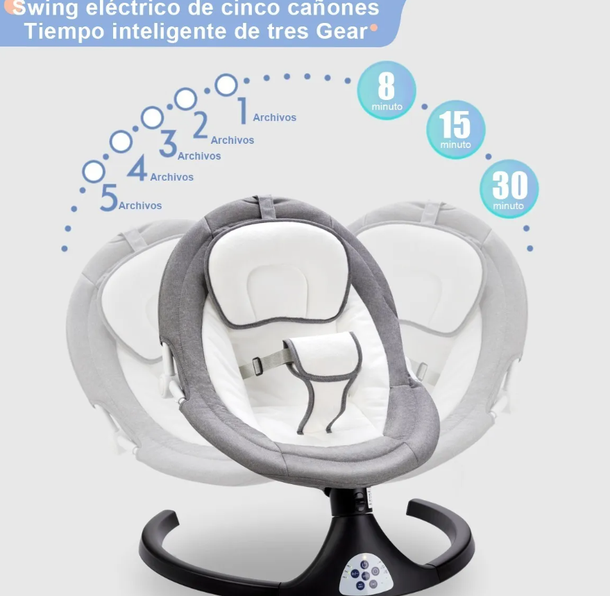 SILLA MECEDORA ELECTRICA BEBE CON COMEDOR Y MOSQUITERO
