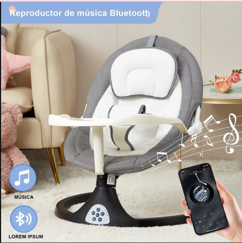 SILLA MECEDORA ELECTRICA BEBE CON COMEDOR Y MOSQUITERO