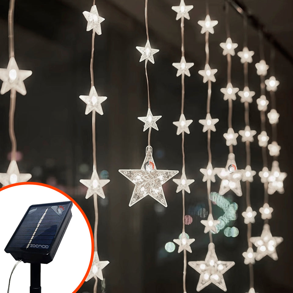 Cortina de Estrellas Navideñas con Energía Solar – 3 m x 90 cm
