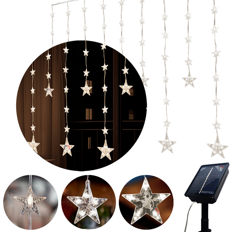 Cortina de Estrellas Navideñas con Energía Solar – 3 m x 90 cm