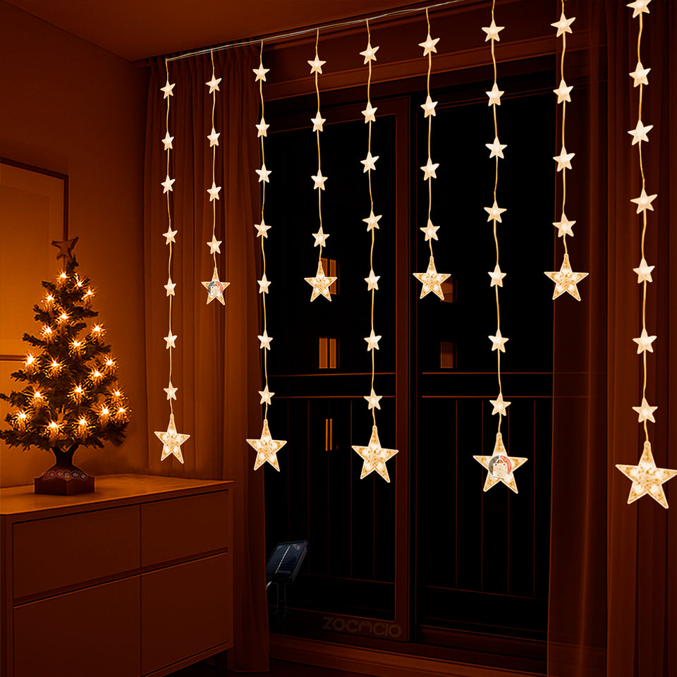 Cortina de Estrellas Navideñas con Energía Solar – 3 m x 90 cm