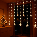 Cortina de Estrellas Navideñas con Energía Solar – 3 m x 90 cm