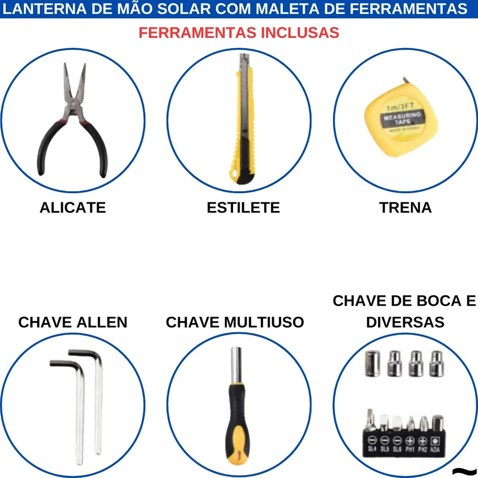 Linterna Multifuncional 3 en 1 con Lámpara Solar y Kit de Herramientas