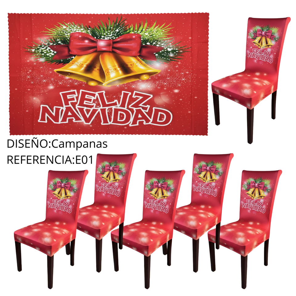 SET MANTEL +  6 FUNDAS  SILLA NAVIDEÑAS