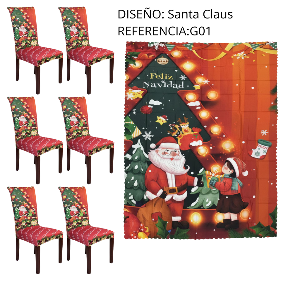 SET MANTEL +  6 FUNDAS  SILLA NAVIDEÑAS