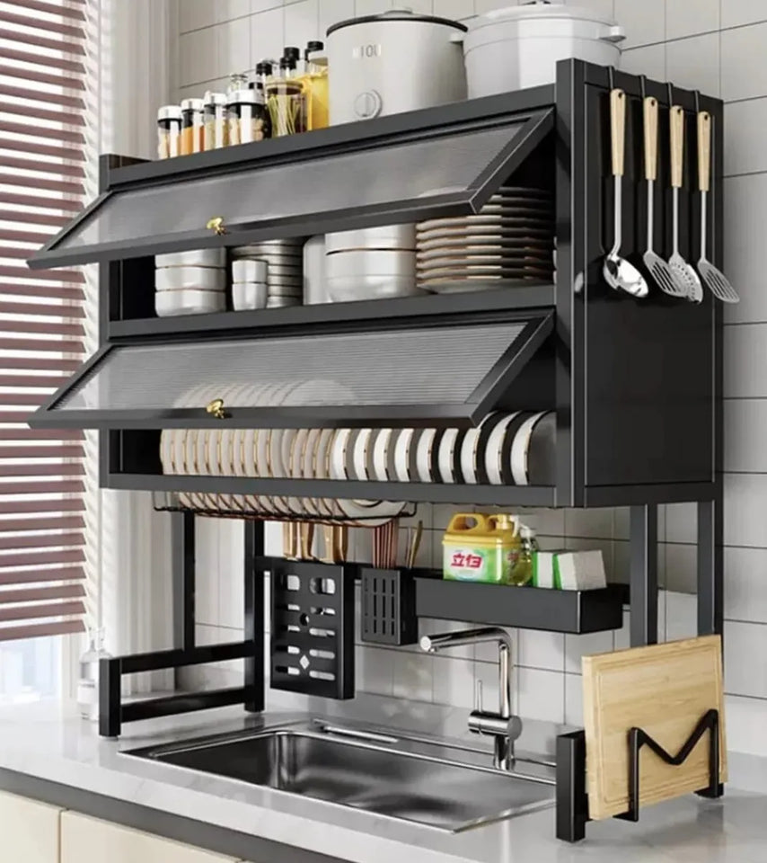 🍽️ Escurridor de Platos 2 Niveles con Tapa – Organiza y Protege tu Cocina