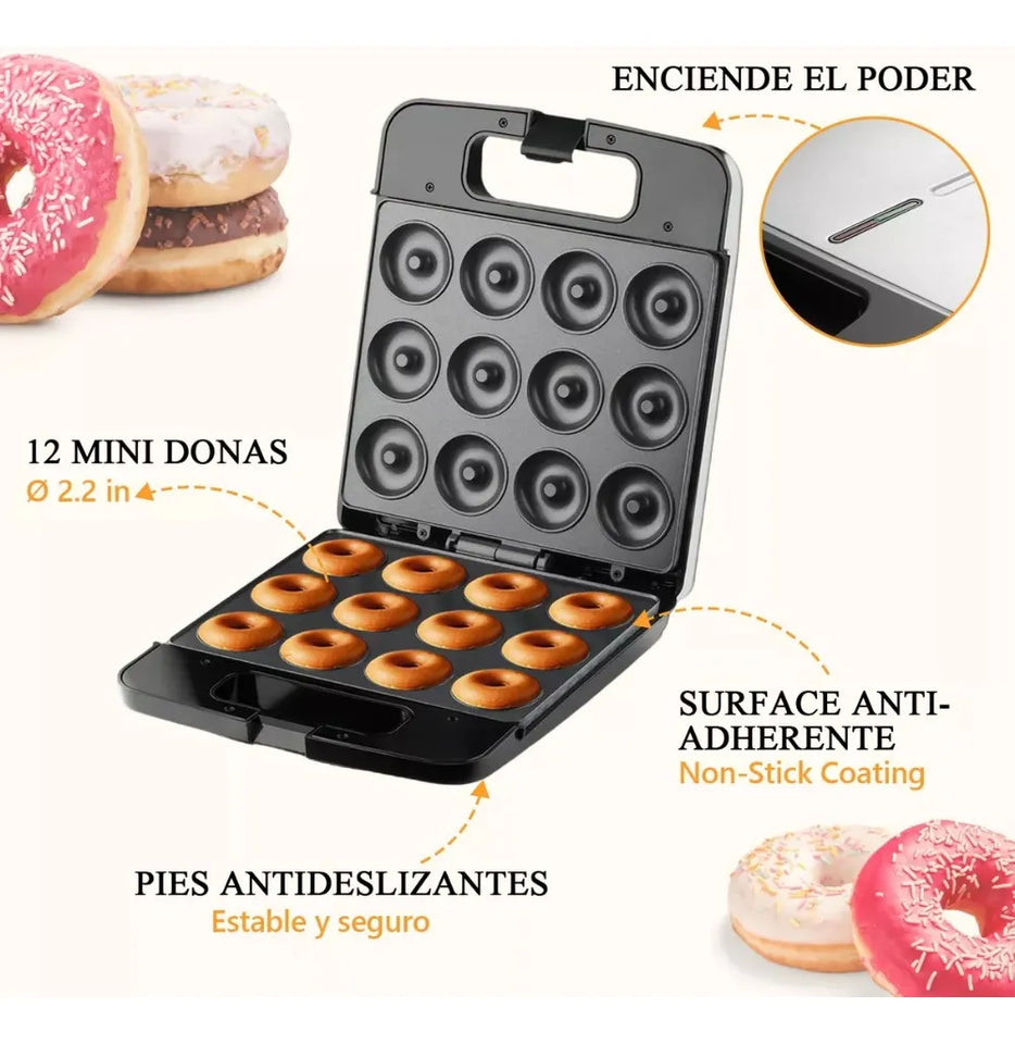 🍩 Máquina para 12 Mini Donas 1400W Antiadherente