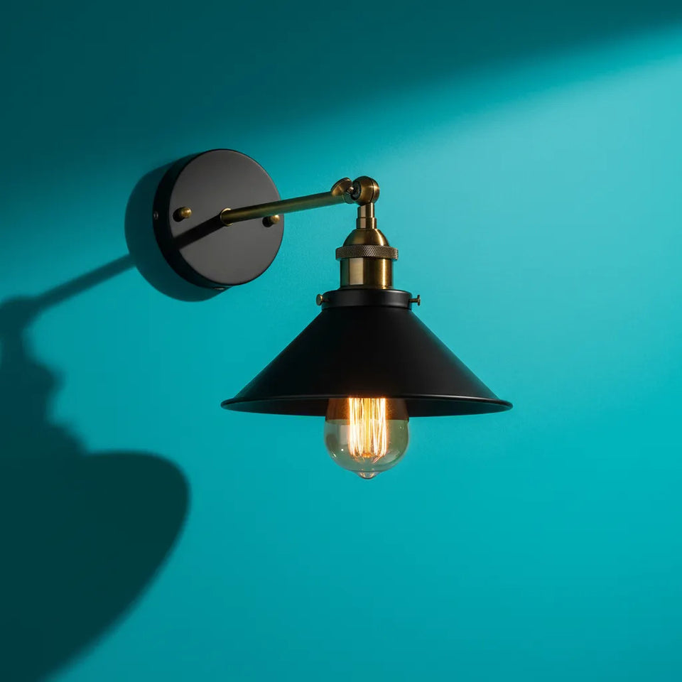 💡 LÁMPARA DE PARED INDUSTRIAL AJUSTABLE NEGRO Y DORADO