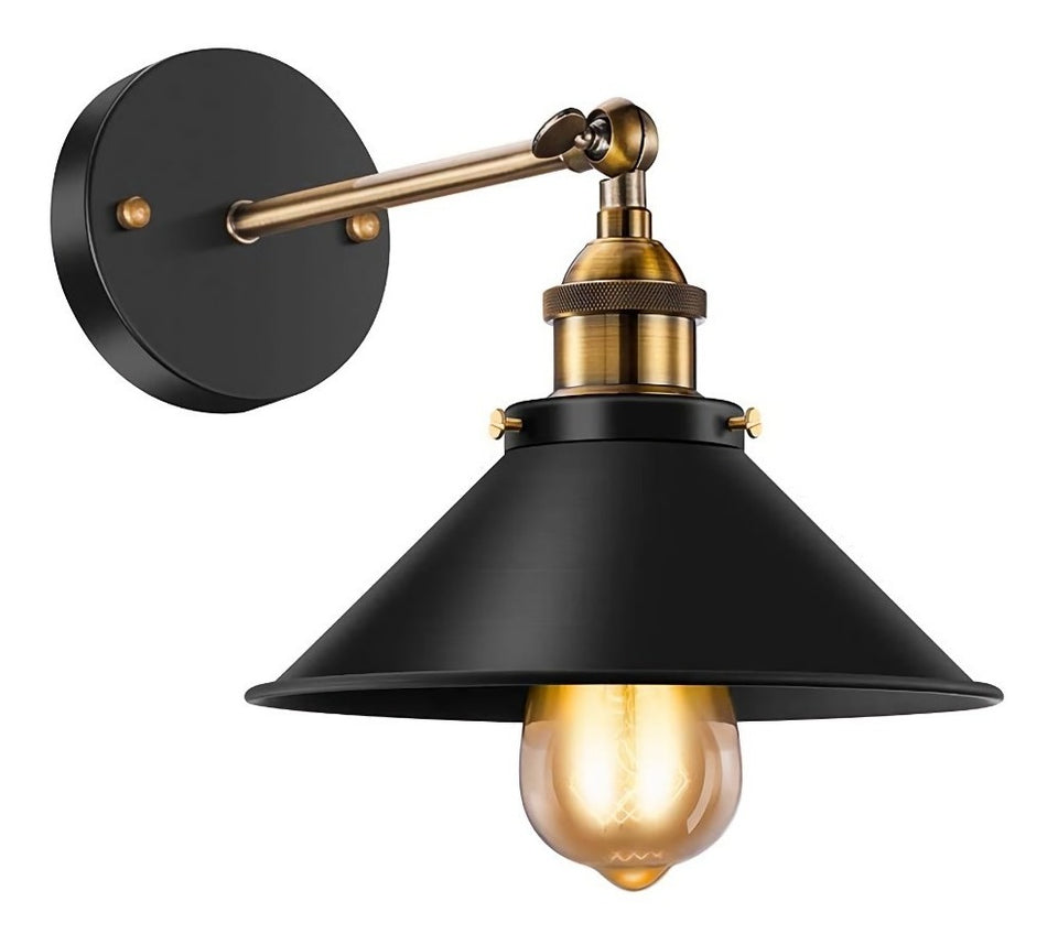 💡 LÁMPARA DE PARED INDUSTRIAL AJUSTABLE NEGRO Y DORADO