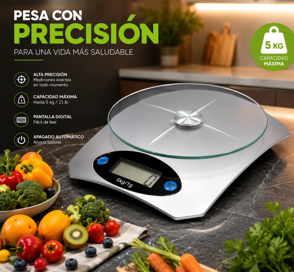 ⚖️ BÁSCULA GRAMERA DE COCINA DIGITAL 5 KG