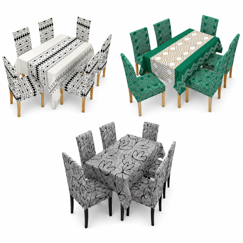 🍽️ COMBO MANTEL IMPERMEABLE + 6 FUNDAS PARA SILLAS DE COMEDOR