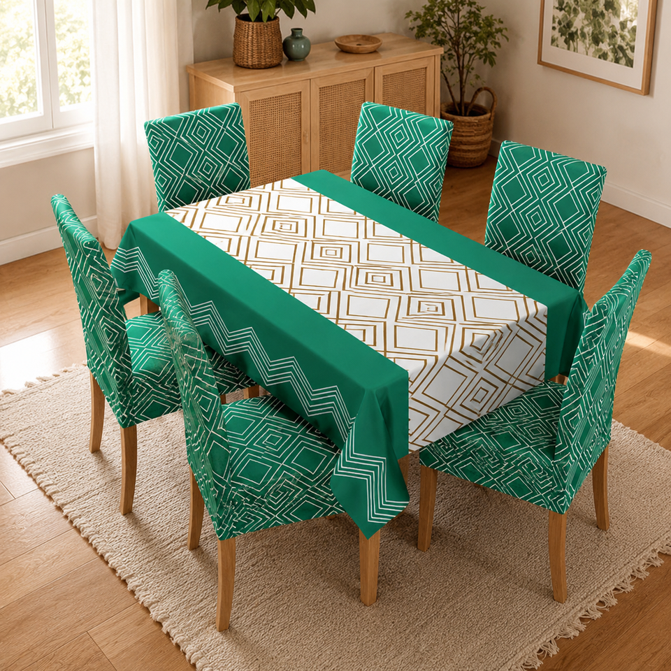 🍽️ COMBO MANTEL IMPERMEABLE + 6 FUNDAS PARA SILLAS DE COMEDOR