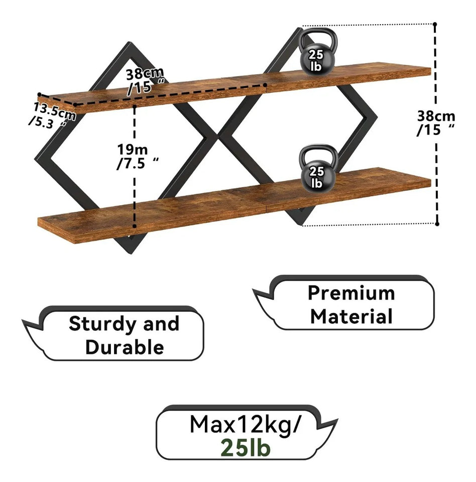 🏡 REPISA FLOTANTE HEXAGONAL DE MADERA SET X2