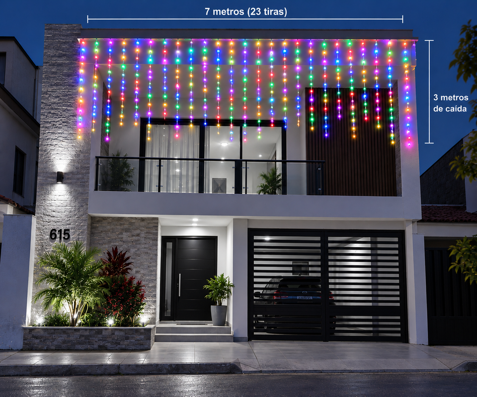 🌈🎄 LUCES CASCADA LED MULTICOLOR 7 X 3 METROS