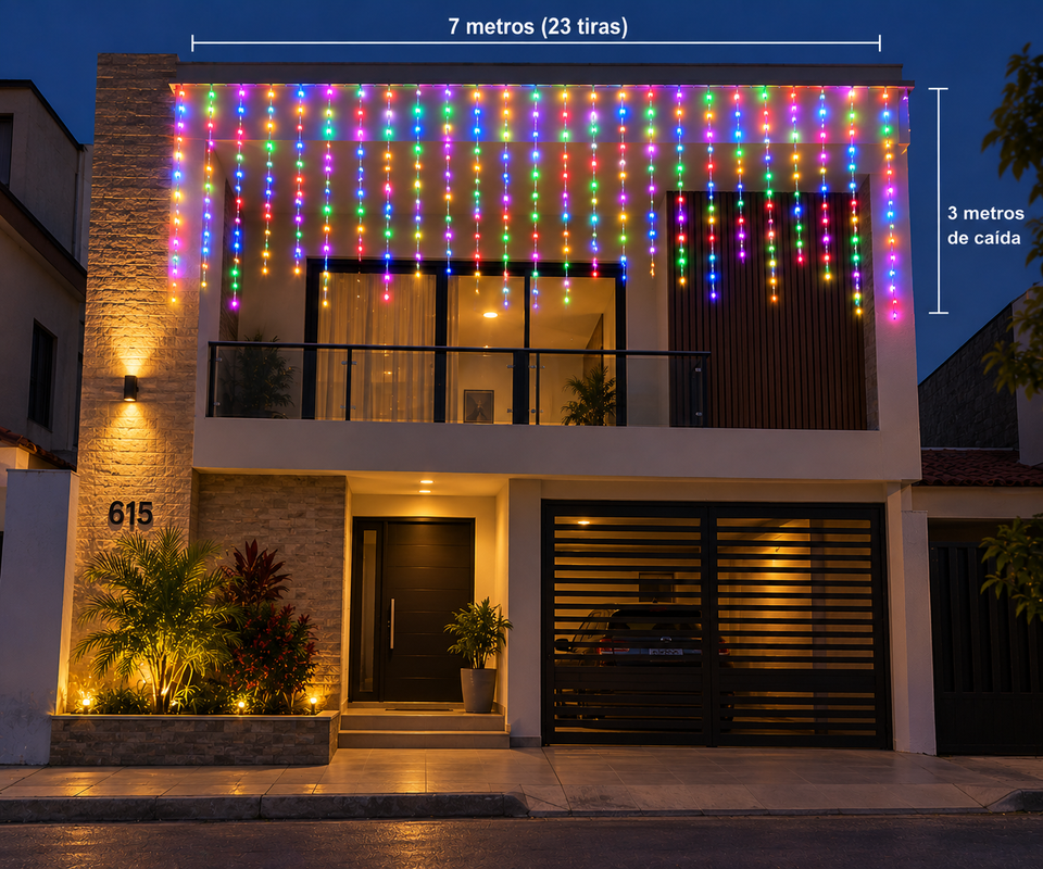 🌈🎄 LUCES CASCADA LED MULTICOLOR 7 X 3 METROS