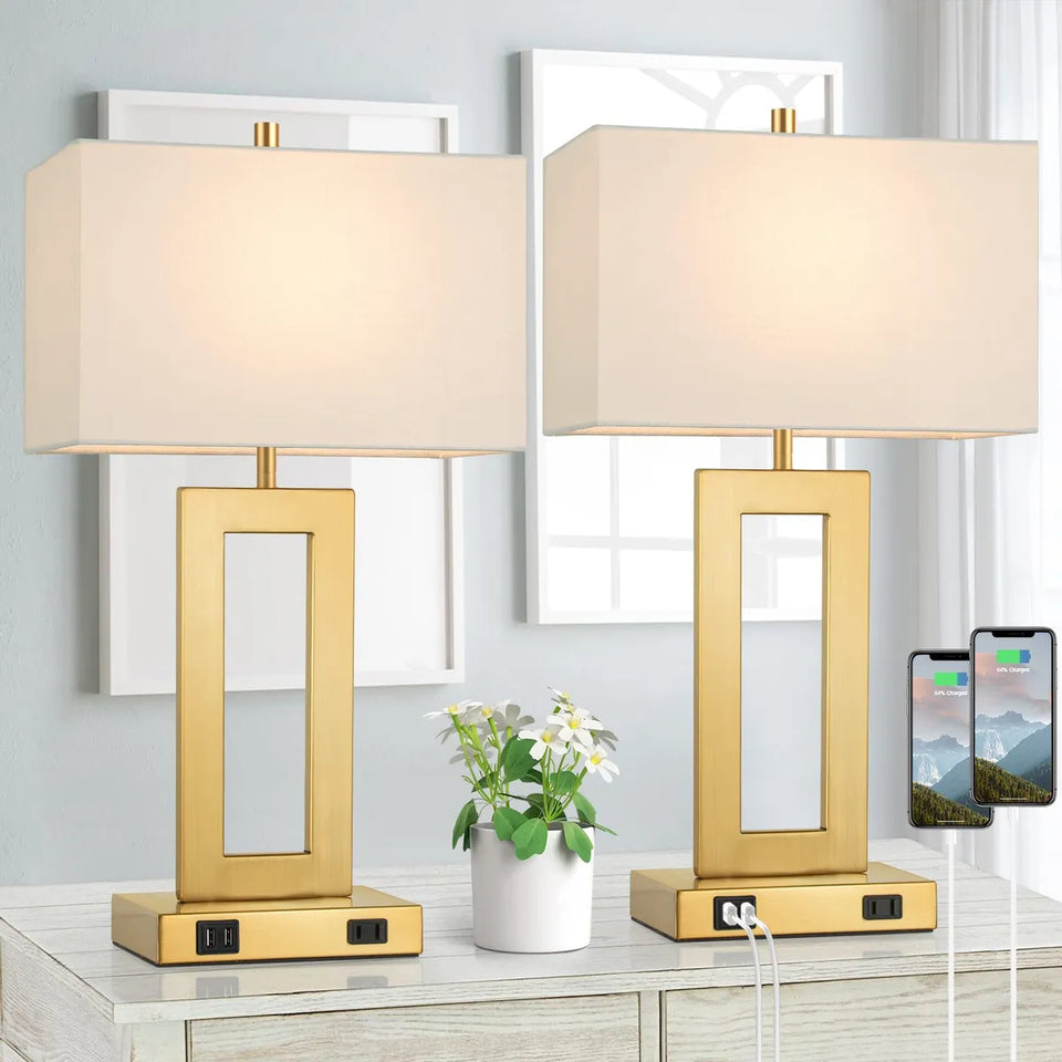 Set de 2 Lámparas Doradas Inteligentes con Puertos USB