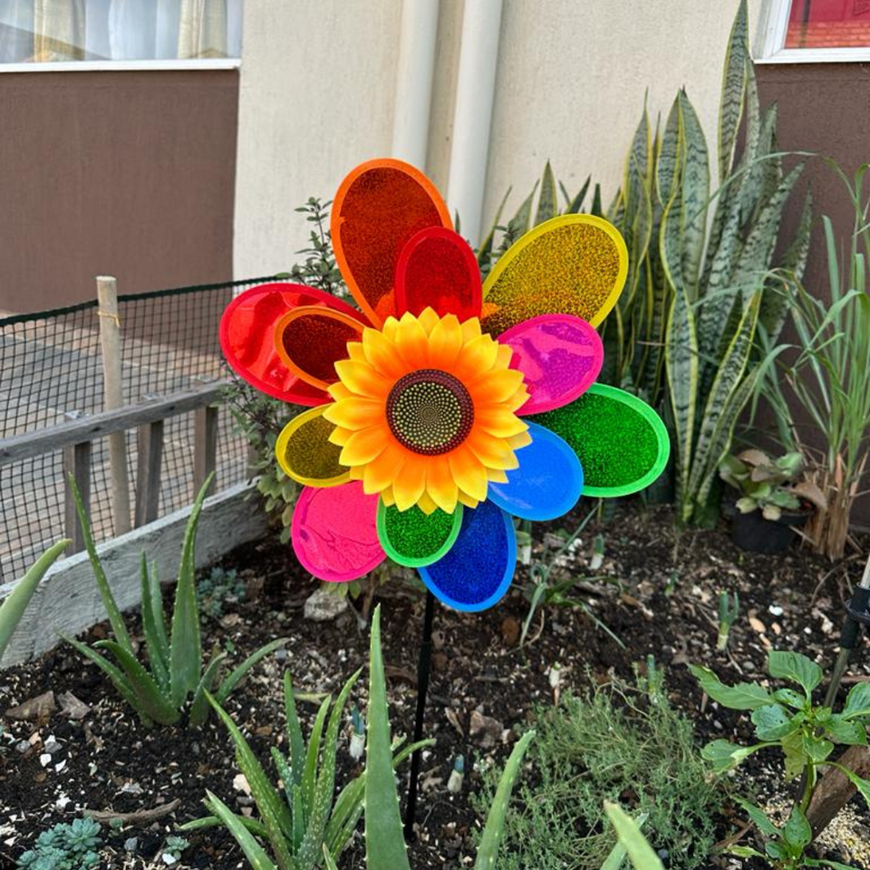Girasol molino de viento para jardines (3 Girasoles)