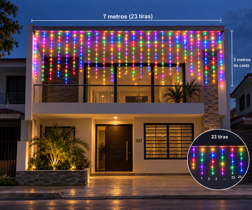 🌈🎄 LUCES CASCADA LED MULTICOLOR 7 X 3 METROS