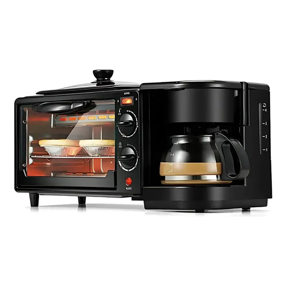 🍳 HORNO ELÉCTRICO 3 EN 1 CON CAFETERA Y PARRILLA